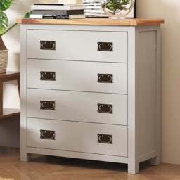 Argenta 4 Drawer Light Grey Chest of Drawers with Brass Drop Handles - Wilko