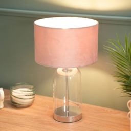 ValueLights Jessy Silver and Blush Pink Velvet Shade Glass LED Table Lamp - Size: 45 x 25 x 25cm - Wilko - thumbnail 4