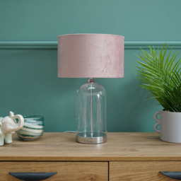 ValueLights Jessy Silver and Blush Pink Velvet Shade Glass LED Table Lamp - Size: 45 x 25 x 25cm - Wilko - thumbnail 3