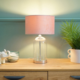 ValueLights Jessy Silver and Blush Pink Velvet Shade Glass LED Table Lamp - Size: 45 x 25 x 25cm - Wilko - thumbnail 5