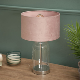 ValueLights Jessy Silver and Blush Pink Velvet Shade Glass LED Table Lamp - Size: 45 x 25 x 25cm - Wilko - thumbnail 6