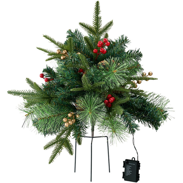 Living and Home Pre-Lit Artificial Christmas Tree Urn Filler with Berries 55cm 2 Pack - Size: 1.8ft - Multi - Wilko - image 1