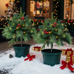 Living and Home Pre-Lit Artificial Christmas Tree Urn Filler with Berries 55cm 2 Pack - Size: 1.8ft - Multi - Wilko - thumbnail 3