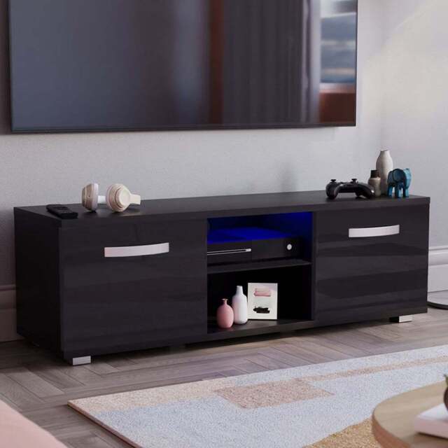 Vida Designs Cosmo 2 Door 2 Shelf Black Small TV Unit with LED - Size: 40 x 120 x 38cm - Wilko - image 1