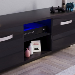 Vida Designs Cosmo 2 Door 2 Shelf Black Small TV Unit with LED - Size: 40 x 120 x 38cm - Wilko - thumbnail 5