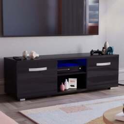 VIDA DESIGNS Cosmo 2 Door 2 Shelf Black Small TV Unit with LED - Size: 40 x 120 x 38cm - Wilko