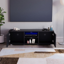 Vida Designs Cosmo 2 Door 2 Shelf Black Small TV Unit with LED - Size: 40 x 120 x 38cm - Wilko - thumbnail 7