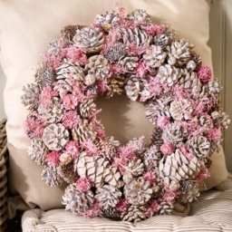Dibor Pink Winter Sparkle Artificial Christmas Wreath with Pinecones 39cm - Size: 39 x 39 x 9.5cm - White - Wilko - thumbnail 6