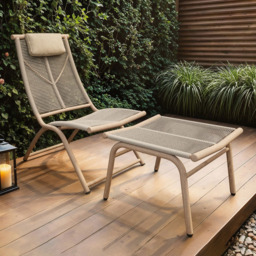 SOLACE+CO Esen Beige Garden Lounge Chair with Footstool - Size: 1 Seater - Wilko