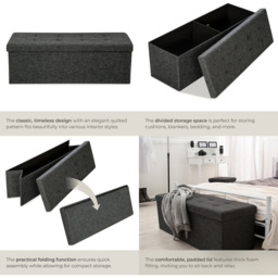 tectake Dark Grey Foldable Padded Stool with Storage - Size: 38 x 38 x 110cm - Wilko - thumbnail 6