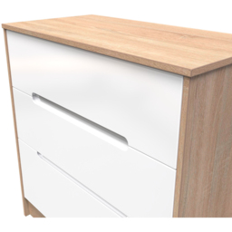 Crowndale Monaco 3 Drawer White Gloss and Bardolino Oak Deep Chest of Drawers Ready Assembled - White Gloss & Bardolino Oak - Wilko - thumbnail 6