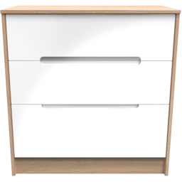 Crowndale Monaco 3 Drawer White Gloss and Bardolino Oak Deep Chest of Drawers Ready Assembled - White Gloss & Bardolino Oak - Wilko - thumbnail 3