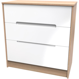 Crowndale Monaco 3 Drawer White Gloss and Bardolino Oak Deep Chest of Drawers Ready Assembled - White Gloss & Bardolino Oak - Wilko - thumbnail 4