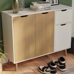 VIDA DESIGNS 3 Door Single Drawer Oak and White Sideboard - Size: 72 x 90 x 30cm - Wilko
