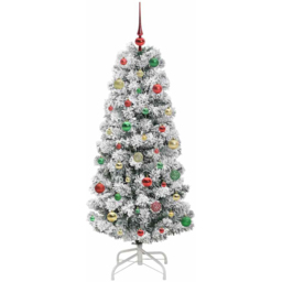 vidaXL Pre-Lit Warm White LED and Multicolour Baubles Snow Flocked Artificial Christmas Tree 4.9ft - Green - Wilko - thumbnail 4