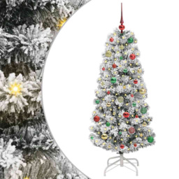 vidaXL Pre-Lit Warm White LED and Multicolour Baubles Snow Flocked Artificial Christmas Tree 4.9ft - Green - Wilko - thumbnail 3