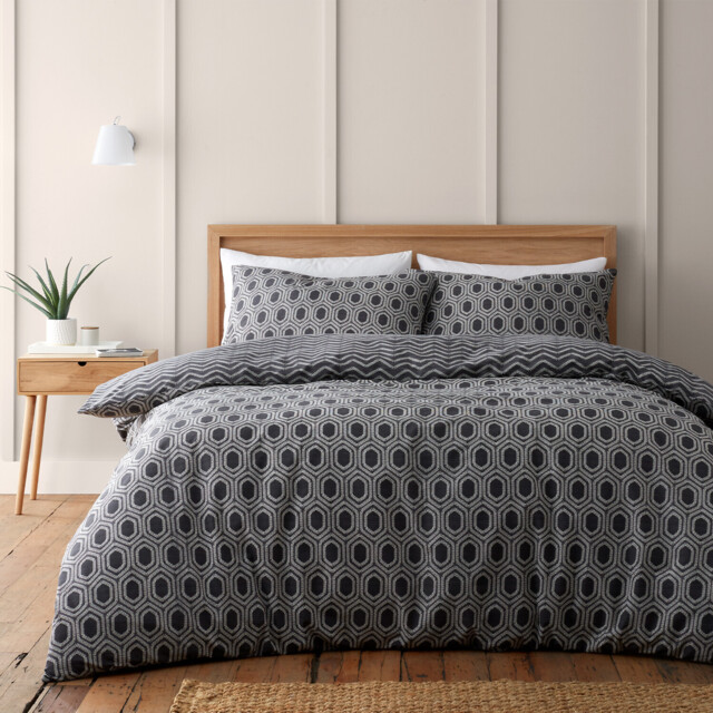 Divante Iona Geo Duvet Cover and Pillowcase Set - Black/Superking - Size: Super King - Wilko - image 1