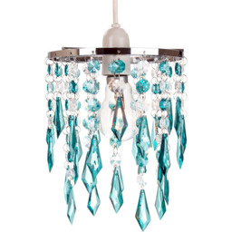 Happy Homewares Modern Waterfall Design Clear and Teal Acrylic Drops and Beads Pendant Shade - Size: 22 x 16 x 16cm - Green - Wilko - thumbnail 3