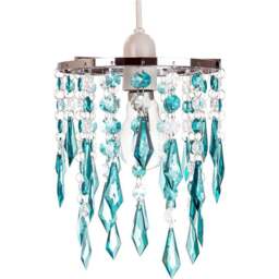 Happy Homewares Modern Waterfall Design Clear and Teal Acrylic Drops and Beads Pendant Shade - Size: 22 x 16 x 16cm - Green - Wilko