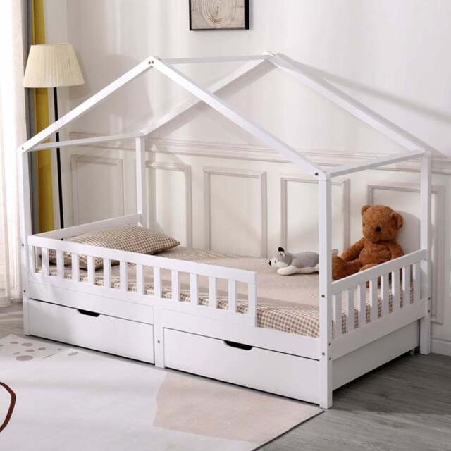Portland Wood House 2 Drawer White Kids Bed Frame - Size: Single - Wilko - image 1
