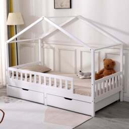 Portland Wood House 2 Drawer White Kids Bed Frame - Size: Single - Wilko