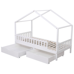 Portland Wood House 2 Drawer White Kids Bed Frame - Size: Single - Wilko - thumbnail 4