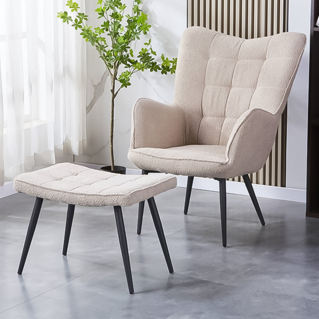 Paris Boucle Light Brown Armchair and Footstool Set - Size: Single - Shankar - Wilko - image 1