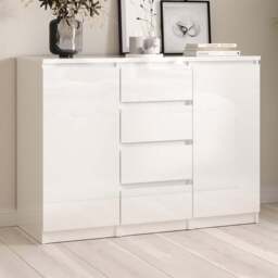 Florence 2 Door 4 Drawer White High Gloss Sideboard - Size: 50 x 120.8 x 90.7cm - Furniture to Go - Wilko