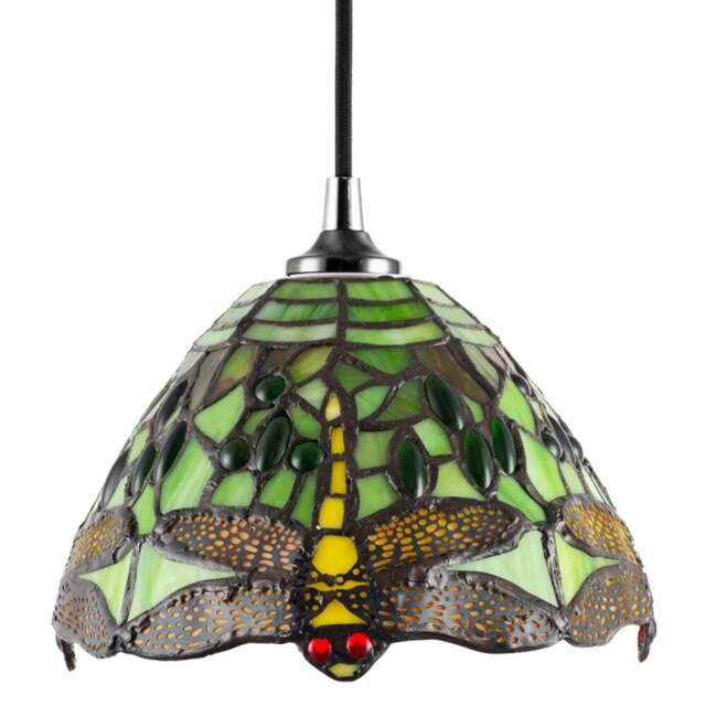 Happy Homewares Green Stained Glass Dragonfly Tiffany Pendant Lighting Shade - Size: 14 x 20 x 20cm - Wilko - image 1