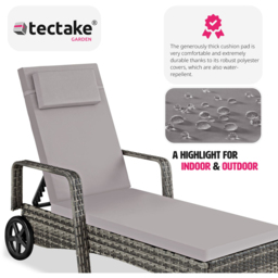 tectake Cassis Grey 6 Level Adjustable Sun Lounger with Removable Headrest and Wheels - Size: 94.5 x 72 x 196cm - Wilko - thumbnail 6