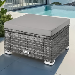 tectake Bitonto Grey Polyrattan Footstool - Size: 26 x 53 x 53cm - Wilko