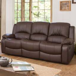 Glendale 3 Seater Brown Bonded Leather Manual Recliner Sofa - Artemis Home - Wilko