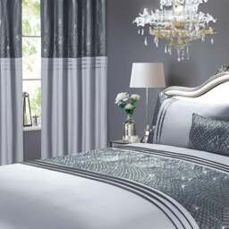 Rapport Home Charleston Grey Eyelet Curtains 66 x 72 cm - Size: W 66cm x D 72cm - Silver - Wilko - thumbnail 1