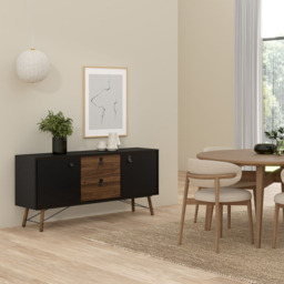 Florence Ry 2 Door 2 Drawer Matt Black and Walnut Sideboard - Furniture To Go - Wilko - thumbnail 7
