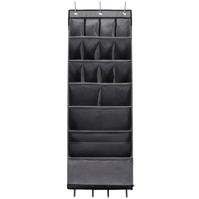 H&O Direct 16 Slot Black Hanging Shoe and Bag Organiser - Size: 117 x 42 x 17cm - Grey - Wilko - image 1