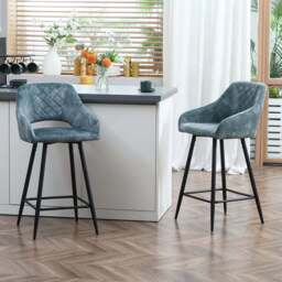 Portland Blue Velvet Touch Bar Stool Set of 2 - Wilko