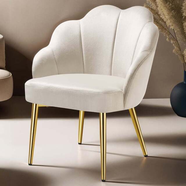 tectake Hellen Set of 2 Cream and Gold Shell Shaped Velvet Accent Chair - Size: Single - Wilko - image 1
