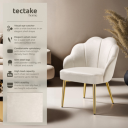 tectake Hellen Set of 2 Cream and Gold Shell Shaped Velvet Accent Chair - Size: Single - Wilko - thumbnail 7