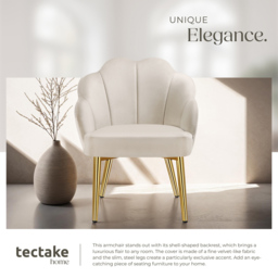tectake Hellen Set of 2 Cream and Gold Shell Shaped Velvet Accent Chair - Size: Single - Wilko - thumbnail 6