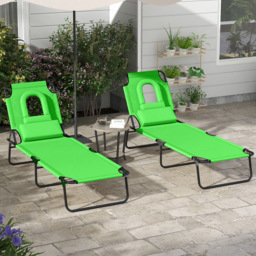 Outsunny Set of 2 Green Folding Sun Lounger with Reading Hole - Size: 36 x 58 x 187cm - Wilko