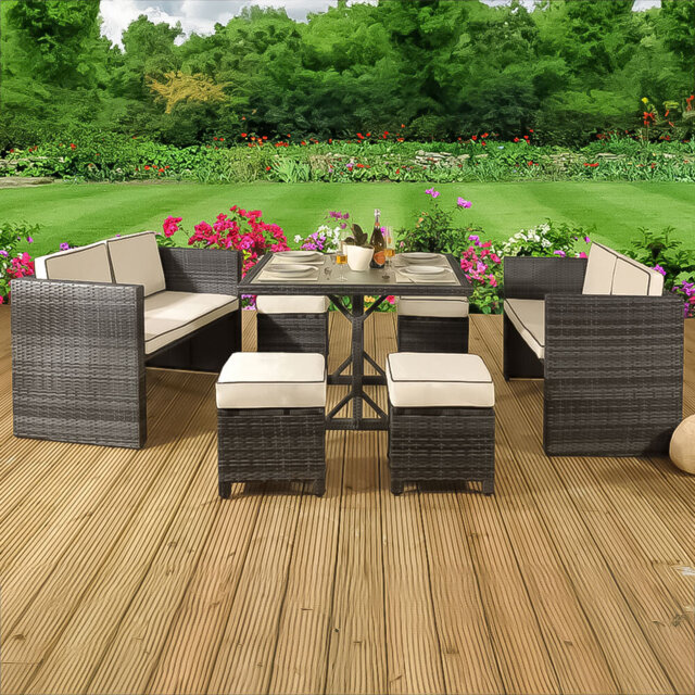 Brooklyn Rattan 8 Seater Garden Sofa Dining Set Grey - Wilko - image 1