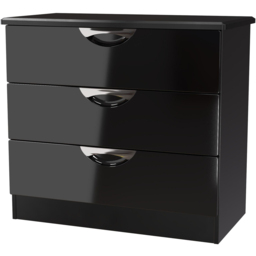 Crowndale Camden 3 Drawer Black Gloss and Black Chest of Drawers Ready Assembled - Black Gloss & Black - Wilko - thumbnail 4