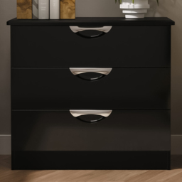 Crowndale Camden 3 Drawer Black Gloss and Black Chest of Drawers Ready Assembled - Black Gloss & Black - Wilko