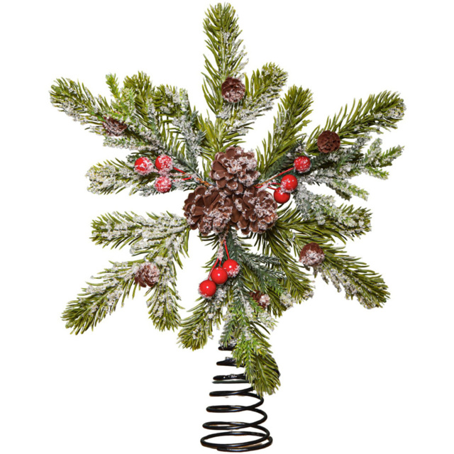 Samuel Alexander Red Berries Pinecones Frosted Foliage Christmas Tree Topper 33cm - Size: 33 x 23 x 23cm - Green / Red - Wilko - image 1