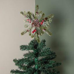 Samuel Alexander Red Berries Pinecones Frosted Foliage Christmas Tree Topper 33cm - Size: 33 x 23 x 23cm - Green / Red - Wilko - thumbnail 3