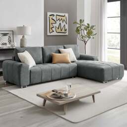 DS Living The Capri 3 Seater Grey Woven Fabric Right Hand Chaise Corner Sofa - Wilko - thumbnail 1