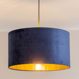 ValueLights Reni Navy Velvet and Gold Inner Large Pendant Shade - Size: 25 x 45 x 45cm - Blue - Wilko - thumbnail 4
