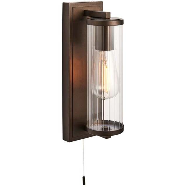 Merano Como Dark Bronze Clear Ribbed Glass Wall Lamp - Size: 13.4 x 10 x 31.5cm - Brown - Wilko - image 1