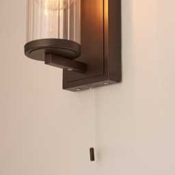 Merano Como Dark Bronze Clear Ribbed Glass Wall Lamp - Size: 13.4 x 10 x 31.5cm - Brown - Wilko - thumbnail 6