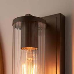 Merano Como Dark Bronze Clear Ribbed Glass Wall Lamp - Size: 13.4 x 10 x 31.5cm - Brown - Wilko - thumbnail 5
